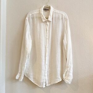 FLAX Linen Long Sleeve Button Up Shirt Men's M White Made in Lithuania